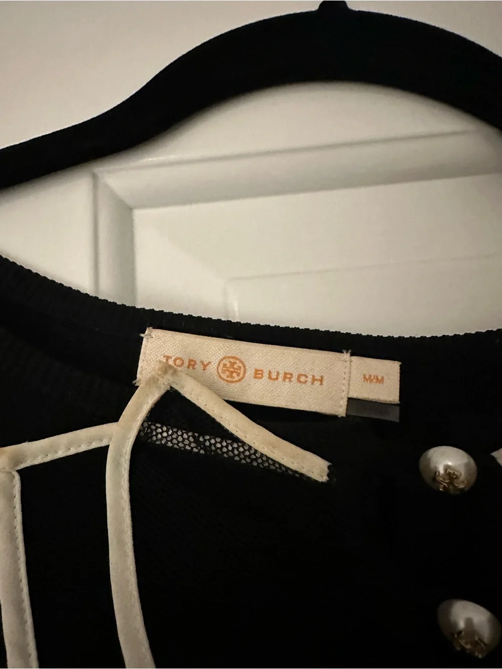 Tory Burch Black Ruffle-Trim Long Sleeve Top